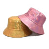 Wholesale PU Leather Holographic Fisherman Hat Sun Protection Wide Brim Flat Top Boutique Summer Hat for Men Women