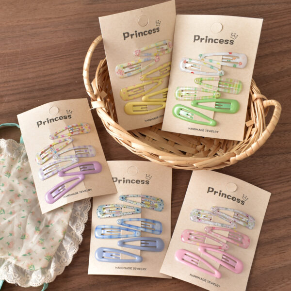 oly-953dac111b016279e65948857160f723 Wholesale 6pcs Cute Water Drop Plaid BB Hair Clips for Kids Metal Hair Accessory Spring Summer Gift