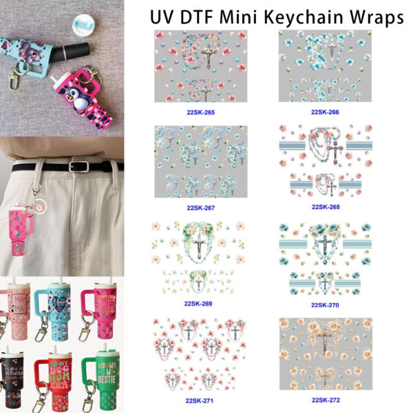 oly-95423e97806924f156c4a9d0c60bbd91 Wholesale 8pcs Floral Religious Mini Keychain Sticker