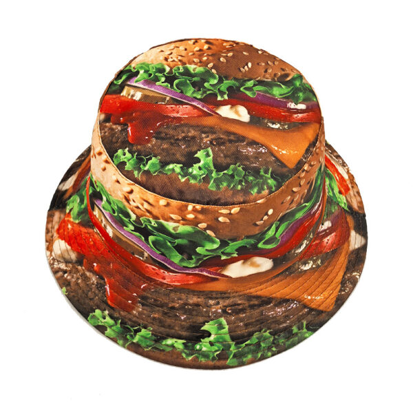 Wholesale Double Sided Beef Burger Pattern Fisherman Hat Sun Protection Stylish Outdoor Travel Hat Fashion Accessory for Resale