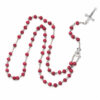 oly-956ef93dc2ae025acb845c56aae29d97 Wholesale Wine Red Wood Cross Necklace with Flower Rosary Beads Gift