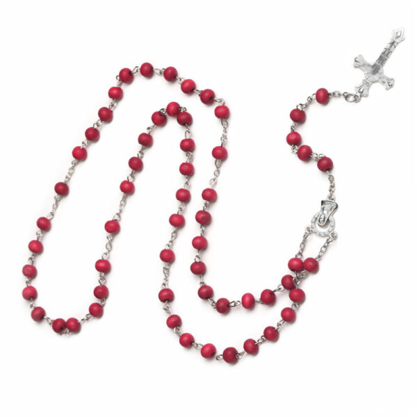 oly-956ef93dc2ae025acb845c56aae29d97 Wholesale Wine Red Wood Cross Necklace with Flower Rosary Beads Gift