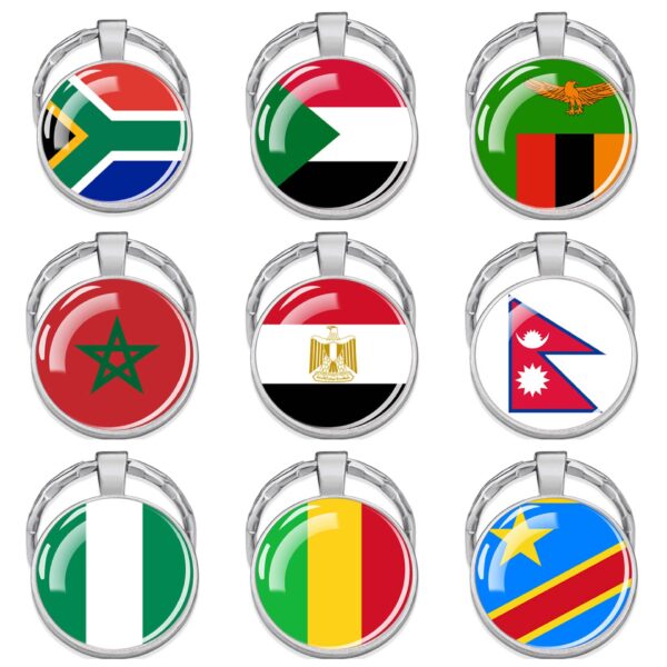 Wholesale Metal Flag Keychain Set African Countries Egypt Morocco South Africa Minimalist Electroplated Key Ring Gift Boutique Resale