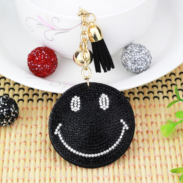 Wholesale New creative smiling face Korean velvet rhinestone keychain fashion tassel ladies bag pendant foreign trade jewelry