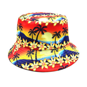 Wholesale Trendy Reversible Fisherman Hat Coconut Tree Print Sun Protection Fashion Accessory Beach Vacation