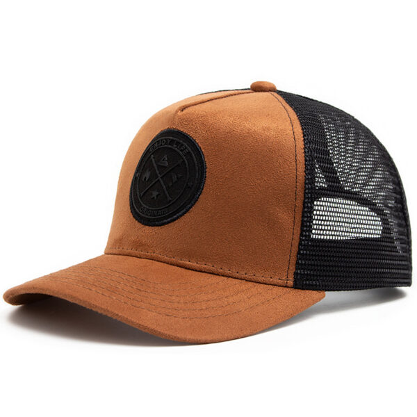 oly-9617ad2b96db501dd8a4a6673aa48a8d Wholesale Chic Round Logo Suede Mesh Baseball Cap Adjustable Summer Sunscreen Hat