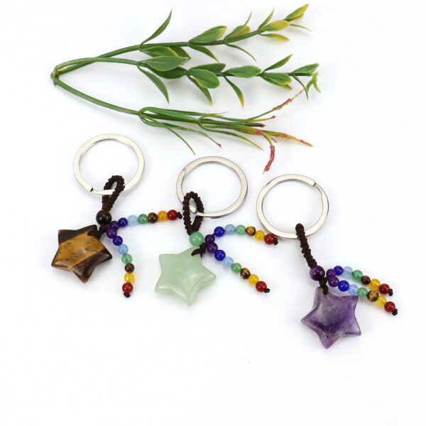 Wholesale Natural Amethyst Crystal Star Keychain Pendant Colorful Gemstone Bag Charm Decorative Accessory