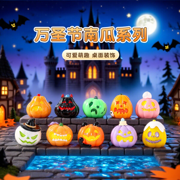 Wholesale Halloween Double-Sided Pumpkin Head Figure Set - 10 Styles, Car Desk Decoration, Collection Toy Gift