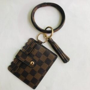 oly-96586776231345bf18bb0394c36fc0da Wholesale PU Leather Plaid Tassel Keychain with Wooden Beads Chic Car Key Accessory for Women