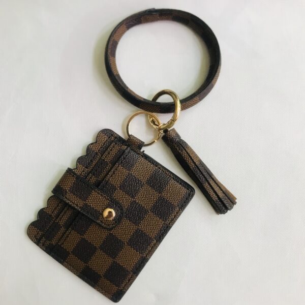 oly-96586776231345bf18bb0394c36fc0da Wholesale PU Leather Plaid Tassel Keychain with Wooden Beads Chic Car Key Accessory for Women