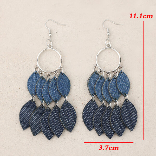 oly-967722c91d3316e8235e6348220555f5 Wholesale Retro Denim Style Leather Leaf Fringe Earrings - Fashion Accessory for Boutique Resale