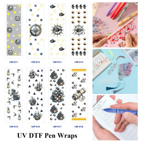 Wholesale 2/8/16pcs UV DTF Stickers Compass Anchor Pirate Ship Telescope Pattern Pen and Bookmark Stickers
