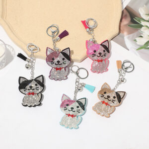 oly-96ca6c541ad08af235dc9e4ba69265f9 Wholesale Korean Velvet Cat Rhinestone Keychain Bag Charm Wedding Gift