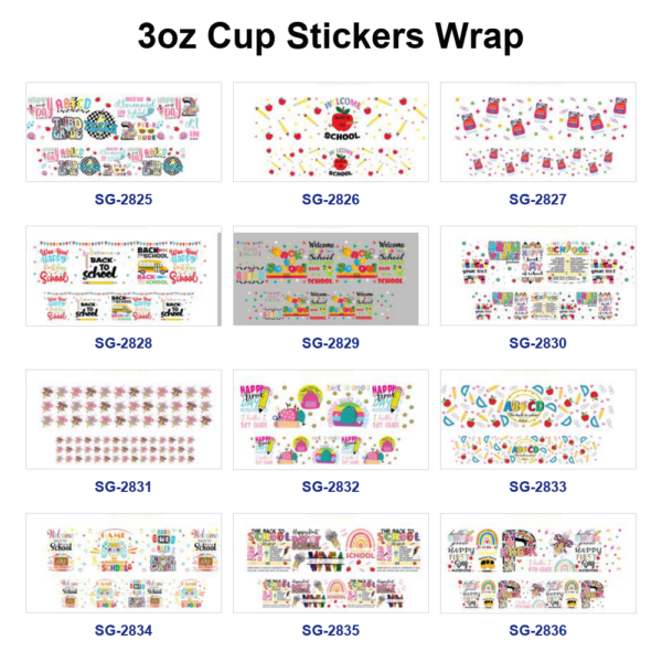 oly-96cde5bef930f19ef3bfa137f41d0280 Wholesale 8pcs Back To School Stationery Print 3oz Cup Stickers Wrap OLY Exclusive