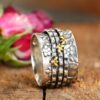 oly-96ec6468cc58ac5563654582b306fe37 Wholesale European American Style Wide Band Double Color Bee Flower Ring Alloy Wedding Gift