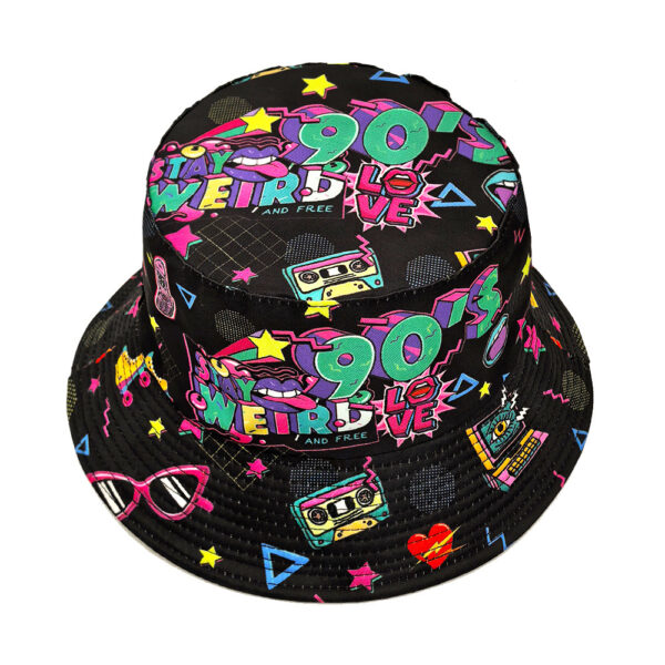oly-9768a0d0e64779d9398bee39852ddc95 Wholesale 80s 90s Retro Graffiti Bucket Hat Double Sided Fashion Accessory for Party
