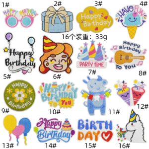 Happy birthday cloth stickers 16 pieces