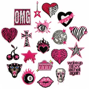 Wholesale Y2K Cartoon Leopard Heart Iron On Patches 20 Pcs Polyester Embroidery Patch for Clothes Bags DIY Craft