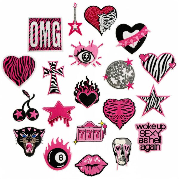 Wholesale Y2K Cartoon Leopard Heart Iron On Patches 20 Pcs Polyester Embroidery Patch for Clothes Bags DIY Craft