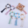 Wholesale Pink Silicone Bead Keychain with Leather Tassel Party Gift Decorative Accessory