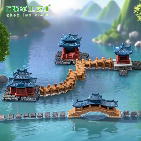 Wholesale Cartoon Style Micro Landscape Pavilion Resin Figurine for Bonsai Garden Decoration