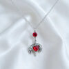 Wholesale Gothic Red Rhinestone Wing Dagger Heart Pendant Necklace Vintage Silver Plated Y2K Chic Choker Fashion Jewelry Accessory for Resale