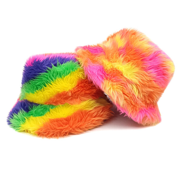 Wholesale Rainbow Tie Dye Plush Bucket Hat Thick Warm Winter Women's Outdoor Casual Hat