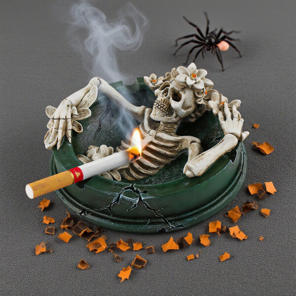 Wholesale Resin Flower Skull Ashtray Halloween Decorative Desktop Ornament for Home Office
