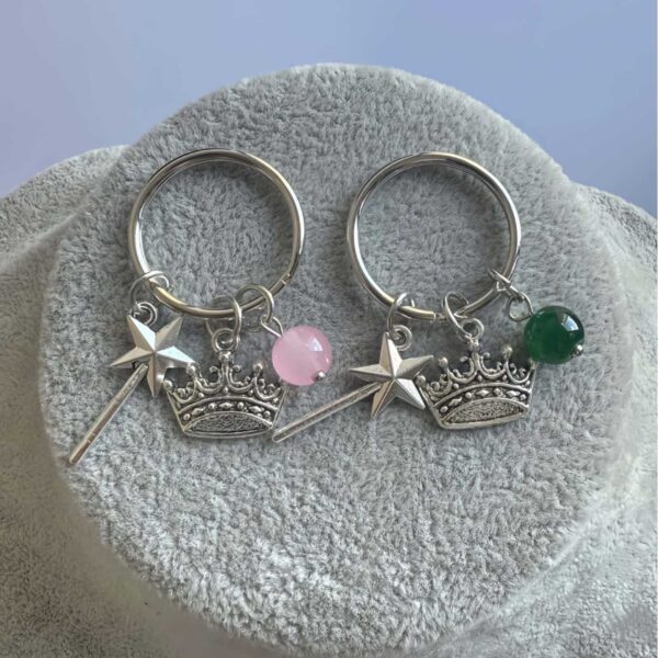 Wholesale Witch Keychain Set with Green Pink Hats, Broom, Crown Boutique Resale Fashion Accessory for Casual Gift