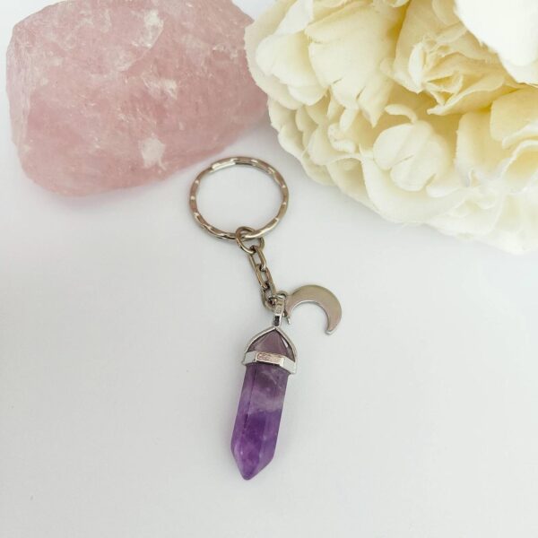 Wholesale Crescent Moon Amethyst Crystal Keychain Trendy Bag Charm for Gift or Boutique Resale