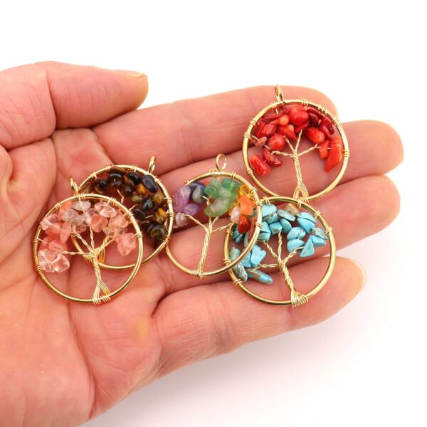 oly-98ff218d8ba17bc555c50b904658f682 Wholesale Tree of Life Crystal Pendant Colorful Alloy Heart Necklace Jewelry Accessory