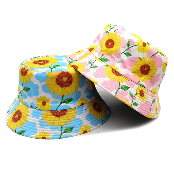 Wholesale Chic Double Sided Cow Print and Sunflower Bucket Hat Sun Protection for Outdoor Gift