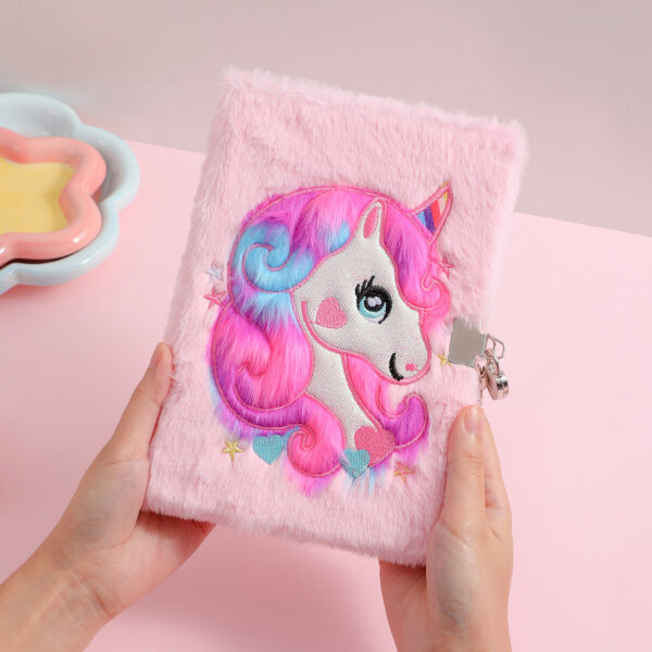 oly-993a785adffda93ed5a892b84fccdd5b Wholesale Plush Creative Notebook with Lock Unicorn Design for Kids School Diary