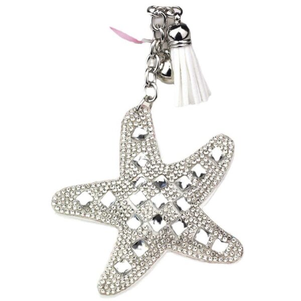 Wholesale Starfish Purple Glass Rhinestone Bag Charm Keychain with Tassel