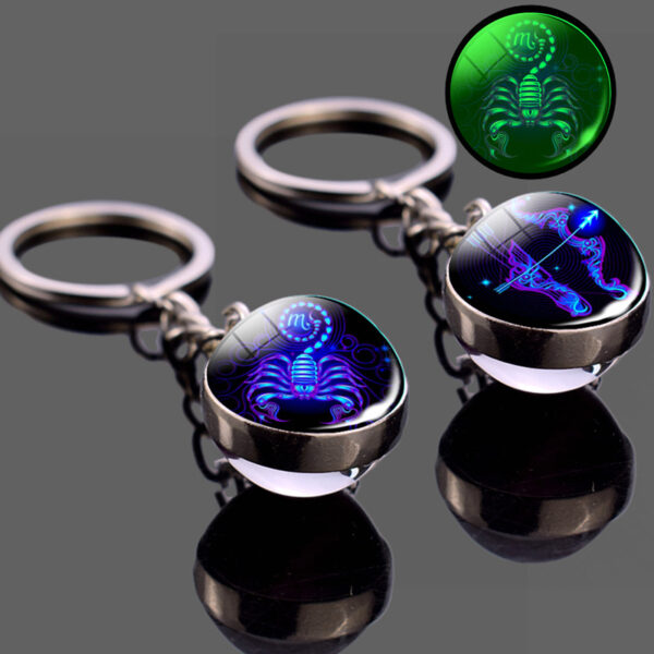 Wholesale Zodiac Glow in the Dark Glass Ball Keychain Double Sided Design Gift Fashion Accessory
