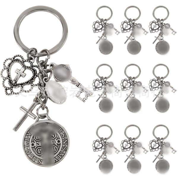 Wholesale Silver Metal Double Sided Cross Keychain with Hollow Heart Design Trendy Backpack Charm for Gift or Everyday Use
