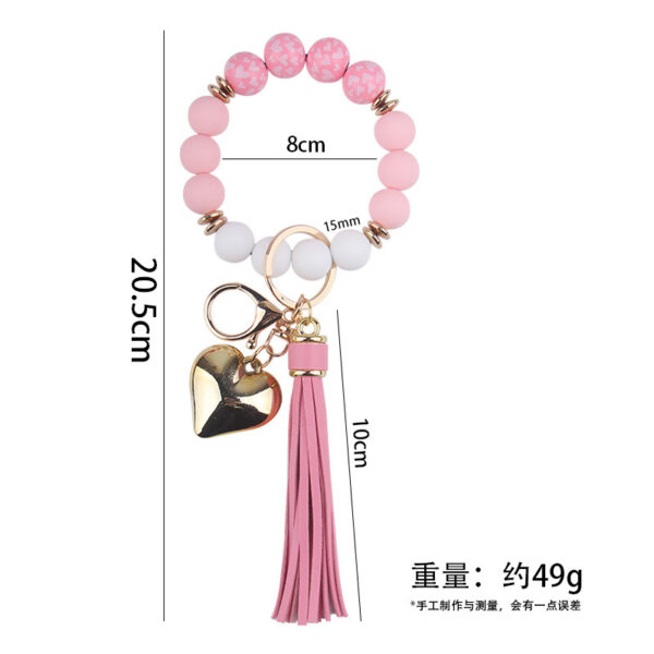 oly-99cef8d34ecb8ccd11e3521ef3dc0c8b Wholesale Silicone Heart Bead Bracelet Keychain with Leather Tassel European Style Gift