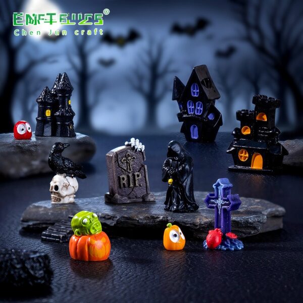 Wholesale Halloween Themed Resin Castle Cross Crow Ornament - Purple Miniature Decor for Home Gift Resale OLY Exclusive