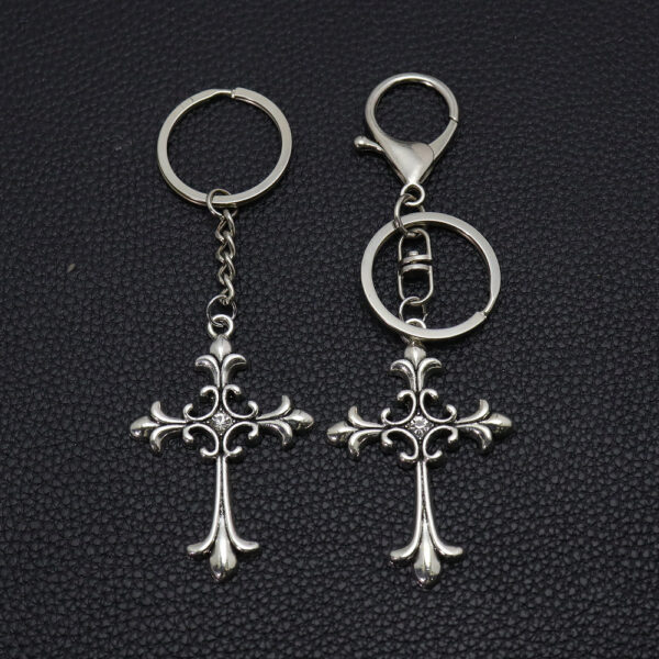 Wholesale Vintage Cross Rhinestone Keychain Zinc Alloy Antique Finish Bag Charm Boutique Resale