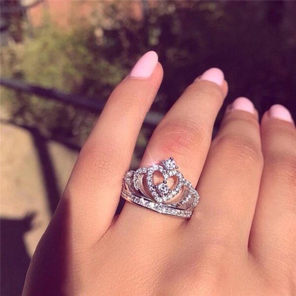 Wholesale Crown Design Silver Alloy Ring with Zircon - Boutique Jewelry Accessory