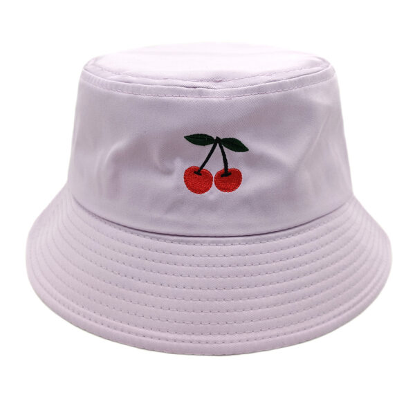 Wholesale Cherry Embroidered Bucket Hat for Outdoor Sun Protection Chic Fashion Accessory