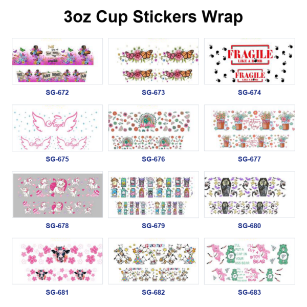 Wholesale 8pcs Pastel Tiny Floral Doodle 3oz Tumbler Stickers Wrap OLY Exclusive