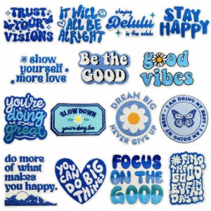 Wholesale Blue English Quote Embroidered Patches Decorative Iron On Appliques for Party Gift