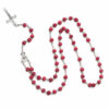 oly-9ad9ffca21a17aadf9161a72bff9ffb8 Wholesale Wine Red Wood Cross Necklace with Flower Rosary Beads Gift