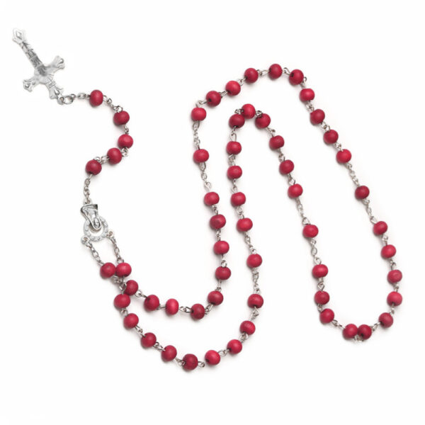 oly-9ad9ffca21a17aadf9161a72bff9ffb8 Wholesale Wine Red Wood Cross Necklace with Flower Rosary Beads Gift