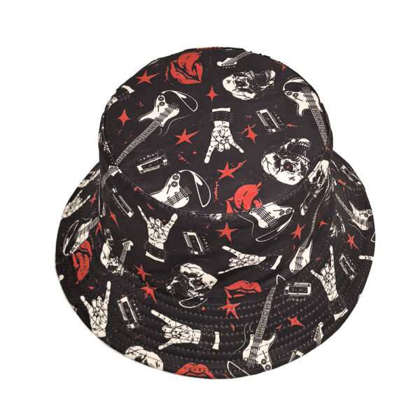 oly-9b0df1d69de201ea9f87a88b5021f591 Wholesale Black Finger Guitar Print Fisherman Hat Unisex Sunscreen Double-Sided Dome Cap Fashion Gift