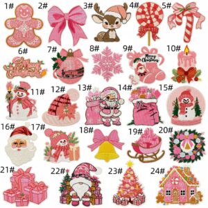 Pink christmas cloth sticker set 24 pieces