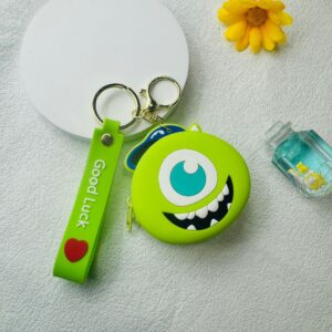 Coin purse - big eyes - (leather cord) - green