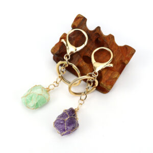 oly-9b9b22747486185ec6d50ae8101125d5 Wholesale Pastoral Style Handmade Wire Wrapped Natural Crystal Keychain Pendant Fashion Accessory Gift