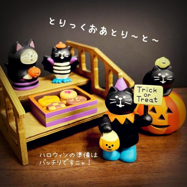 Wholesale Japanese Style Halloween Black Cat Pumpkin Resin Figurine Home Decor